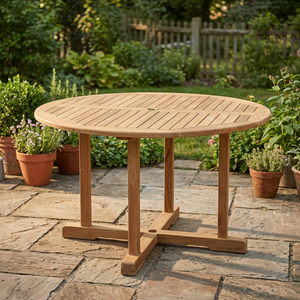 Durable Modern Minimalist European Solid Teak Wood <b>Round</b> Outdoor Dining <b>Table</b> for Exterior & Indoor Use - Product Image 2