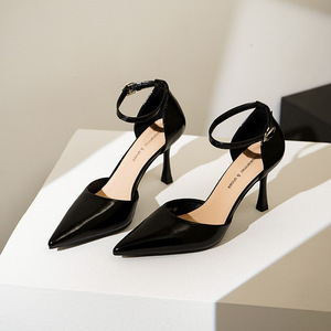 Escarpins D'Orsay à bout pointu et talon aiguille avec bride cheville, chaussures à talons hauts pour femme, couleur unie, finition métallique - Product Image 3
