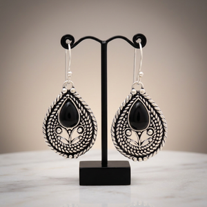 Handmade Gold Drop <b>Earrings</b> with <b>Onyx</b> Boho Style Fashion Jewelry - Product Image 3