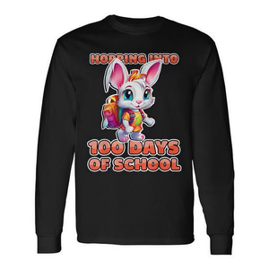 Maglietta a maniche lunghe con stampa Coniglio che salta per celebrare i 100 giorni di scuola - Product Image 2