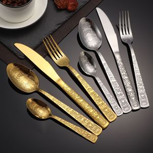 Juego de Cuchillo, Tenedor y Cuchara de Acero Inoxidable 410 con Diseño Grueso, Vajilla de Alta Gama, Estilo Retro de Lujo, Pulido Espejo, para Restaurantes - Product Image 4