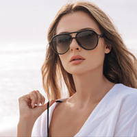 Lunettes de soleil oversize tendance à verres dégradés bleus, design de marque vintage écaille de tortue, style aviateur pour hommes et femmes