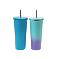 Gobelet en acier inoxydable à double paroi de 24oz de haute qualité avec grille en cristal pour tasses à café à couvercle clouté