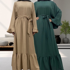 Robe maxi d'été de couleur unie avec manches à volants pour femmes musulmanes en vacances 6530 # - Product Image 1