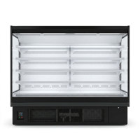 Réfrigérateur ouvert multi-étagères noir moderne avec éclairage LED, refroidisseur d'air commercial, contrôle numérique de la température, dégivrage automatique, pour supermarché