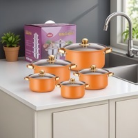10 Pcs Set Peralatan Masak Stainless Steel Multi Warna dengan Tutup Kaca Gagang Emas Panci Saus Panci Besar Wajan untuk Dapur