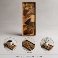 Plateau de service personnalisé en résine irrégulière et bois d'acacia avec logo sur mesure – Design classique, durable, écologique, fait main, de luxe