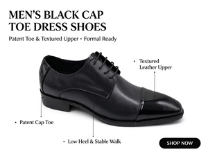 Zapatos Oxford de vestir con puntera negra para hombre, parte superior de cuero texturizado, calzado formal con cordones, suela antideslizante para negocios, bodas y oficina - Product Image 1