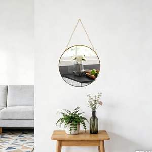 Miroir mural rond moderne de 9,6 pouces avec cadre doré et chaîne de suspension, décoratif pour entrée, couloir, salle de bain - Product Image 5
