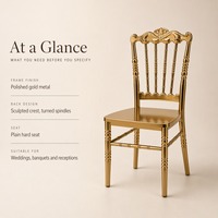 Chaise de banquet de mariage empilable en fer doré avec coussin blanc pour hôtel, restaurant, location, événements et mariages