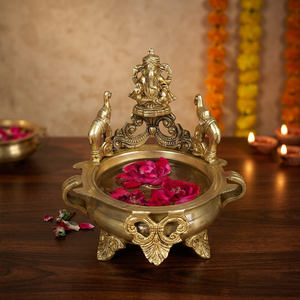 Estatua de Urli Ganesh de latón elegante hecha a mano, decoración de entrada de latón puro para templos y bodas, arreglos de estilo de cuenco - Product Image 4