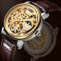 Montre mécanique pour homme NESUN 9097, populaire et unique, avec bracelet en cuir véritable, lumineuse, automatique, à cadran ajouré, pour les affaires