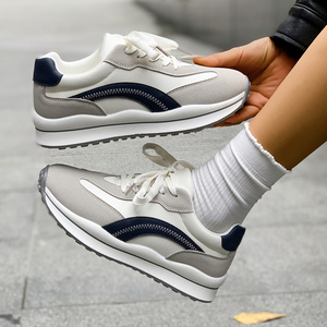 Retro Color Block Lace up Women Suede Platform <strong>Trainers</strong> Wear Resistant Tread Sole Footwear for Casual Daily Urban Street Wear - Product Image 5