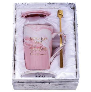 Tasse à café en céramique et marbre pour ses amis, film en papier, idée cadeau d'anniversaire, mariage avec cuillère et couvercle - Product Image 1
