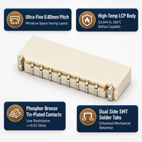 Konektor Wafer SMT Sudut Kanan Horizontal Pitch 0.80mm dengan Housing LCP 2-16 Pin dan Tab Solder untuk Papan PCB Mikro