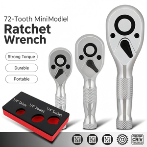 72 Tooth Short Handle Ratchet Wrench Set 1/2 In Chrome Vanadium Steel 3 Piece Auto Repair Tool With Hard Case - Product Image 4