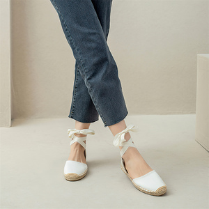 <span class=keywords><strong>Sandalias</strong></span> Planas Beige <span class=keywords><strong>de</strong></span> <span class=keywords><strong>Esparto</strong></span> para Mujer, con Punta Cerrada y Amarre <span class=keywords><strong>al</strong></span> <span class=keywords><strong>Tobillo</strong></span>, Zapatos <span class=keywords><strong>de</strong></span> Verano Estilo Coreano, Antideslizantes, Tipo Espadrilles <span class=keywords><strong>de</strong></span> Pescador - Product Image 3