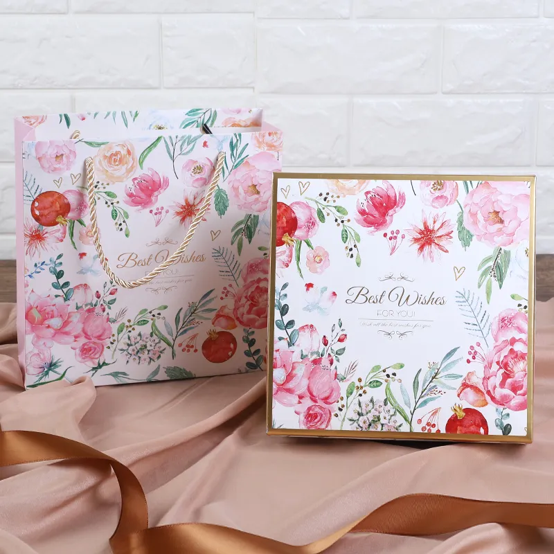 New design delicate cheap price paper packing box packaging bags for wedding gift box with paper bag set