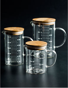 <span class=keywords><strong>Verre</strong></span> Borosilicate à grande contenance avec couvercle en bambou, tasse à mesurer, pour boisson, avec poignée - Product Image 1