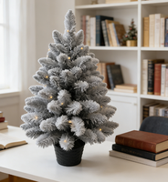 Sapin de Noël Artificiel Haut de Gamme 60 cm Pré-Éclairé Floqué Fin Réaliste Fonctionnant sur Piles Résistant aux Intempéries Décoration pour Petits Espaces