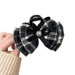 Clip para la parte posterior de la cabeza con forma de lazo a cuadros retro de estilo británico - clip con forma de tiburón-qiyu - Product Image 4