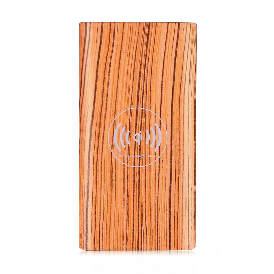 2021 Wireless Charger 10000Mah Power bank Wooden Grain Type C QI Wireless Power Bank Mini Power Banks M