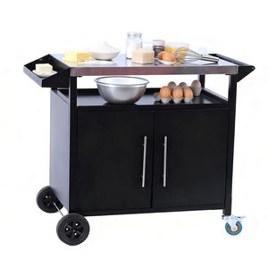 Two-Door Black Outdoor Grill Cart Patio Furniture Portable Mobile BBQ <b>Table</b> <b>Storage</b> Rack-Grilling Accessories for <b>Camping</b> - Product Image 3