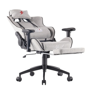 Ergonomic Grey Gaming Chair Fabric Swivel Chair with <b>Footrest</b> & Cold Cure Foam Reclining & Revolving Features for Gamers - Product Image 4