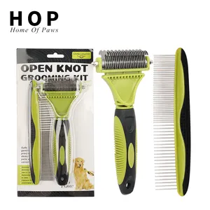 Nhà Máy Bán Buôn Chuyên Nghiệp Đa Chức Năng 2 Trong 1 Cat Dog Pet Grooming Kit Công Cụ Tóc Remover Brush Set Làm Sạch Lược Kit