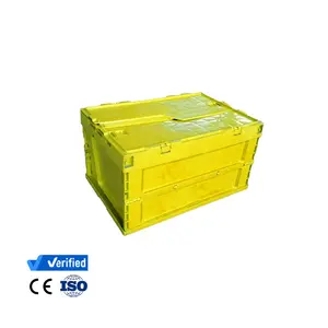 Longshenghe Plastic Moving Crate Plastic Crates Folding Stackable Turnover Box with Lid Collapsible Crate