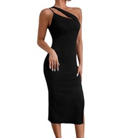 Robe Longue Décontractée Sexy Irrégulière Noire pas Chère pour Femme
