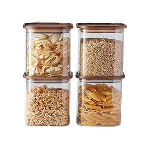Square Glass Jars with Wood Lids Set of 4 47 oz Airtight and Stackable Storage Containers for Kitchen Pantry Wooden Lid BPA Free