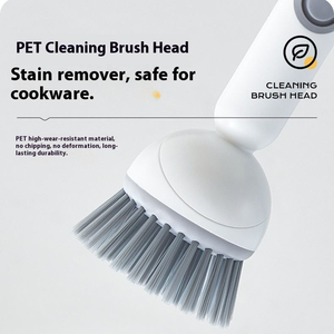 Brosse de nettoyage de cuisine en plastique à long manche pour la vaisselle et le nettoyage des casseroles avec ajout de liquide, fonctions rotatives et suspendues - Product Image 3