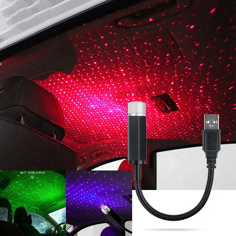 ไฟ LED รูปดาวติดหลังคารถยนต์แบบโรแมนติกไฟ LED ติดหลังคาภายในแบบ USB ปรับได้ไฟรูปดาวสำหรับสร้างบรรยากาศรถยนต์