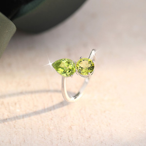 Bague ajustable 925 en argent sterling avec pierres naturelles géométriques taillées en poire et rondes, bijoux pour femme - Product Image 5