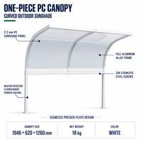 Banc en alliage d'aluminium 2040x720x815mm avec vis en acier inoxydable 304 et auvent en PC de 2,2 mm pour jardin, terrasse et extérieur