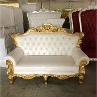 Luckygoods Kursi Sofa Mewah Bergaya Eropa Kayu Oak Solid Kulit PU + Bingkai Emas SF210511-38 Mebel