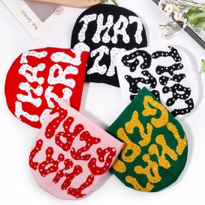 Bonnet en tricot jacquard automne-hiver, motif lettre, mode homme femme, toutes saisons, 100% acrylique, classique - Product Image 1