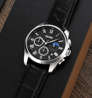 Montre Skmei 9260 élégante pour homme, quartz, chronomètre, étanche, montres de luxe, cuir souple, 3 aiguilles, phase lunaire