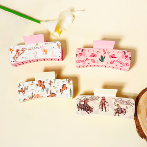 Pinza de Pelo Rectangular de Piel Sintética con Estampado Vaquero del Oeste, Accesorio de Moda para el Cabello - Product Image 3