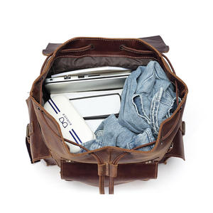 Sac de voyage rétro européen en cuir véritable, sac à dos pour ordinateur portable 17 pouces, sac à dos pour homme en cuir Crazy Horse - Product Image 5