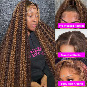 Peluca de Cabello Humano con Ondas Profundas y Encaje Frontal, 250% de Densidad, 13x6 13x4, Peluca Frontal de Encaje HD, Color Ombre Rubio Miel para Mujer - Product Image 2