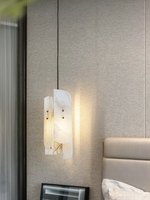 Suspension moderne en albâtre avec abat-jour long en pierre nuageuse pour table à manger, îlot de cuisine, salon, chambre à coucher