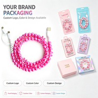 Câble de données USB 3-en-1 avec nœud papillon, perles texturées et lustrées, cordon de charge multi-embouts pour téléphone portable