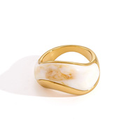 Massiver Marmor-Acetat-Harz-Einlage-Ring, vergoldeter Edelstahl, breiter Statement-Ring, Damen-Modeaccessoires