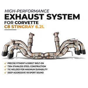 Système d'échappement Catback OEM en acier inoxydable Vortex avec soupapes pour Corvette C8 Stingray 6.2L avec système de croisement central en X et embouts quadruples foncés - Product Image 1