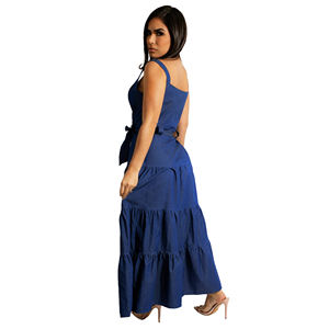 Últimos diseños de <span class=keywords><strong>vestidos</strong></span> de fiesta para damas <span class=keywords><strong>2022</strong></span> Vestido casual de <span class=keywords><strong>verano</strong></span> Vestido largo de mezclilla - Product Image 3