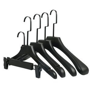 Wholesale Custom Boutique Long Neck Gold Hook Wood <strong>Hangers</strong> Coat Black Colour Wooden <strong>Clip</strong> <strong>Hanger</strong> - Product Image 1