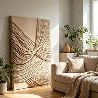 Art mural abstrait géométrique tissé en tissu texturé 3D fait main, style Art Déco, avec cadre en bois personnalisé, peinture à suspendre