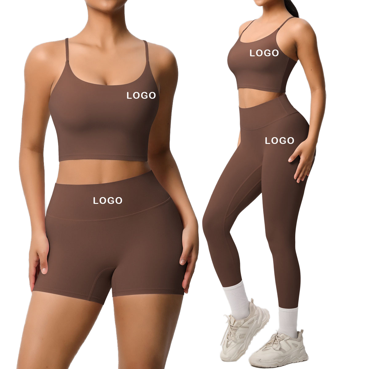 Wholesale High Quality Women High Waist Running Shorts Leggings Gym 3 Piece Set Comfortable Quick Drying Breathable Yoga Sets